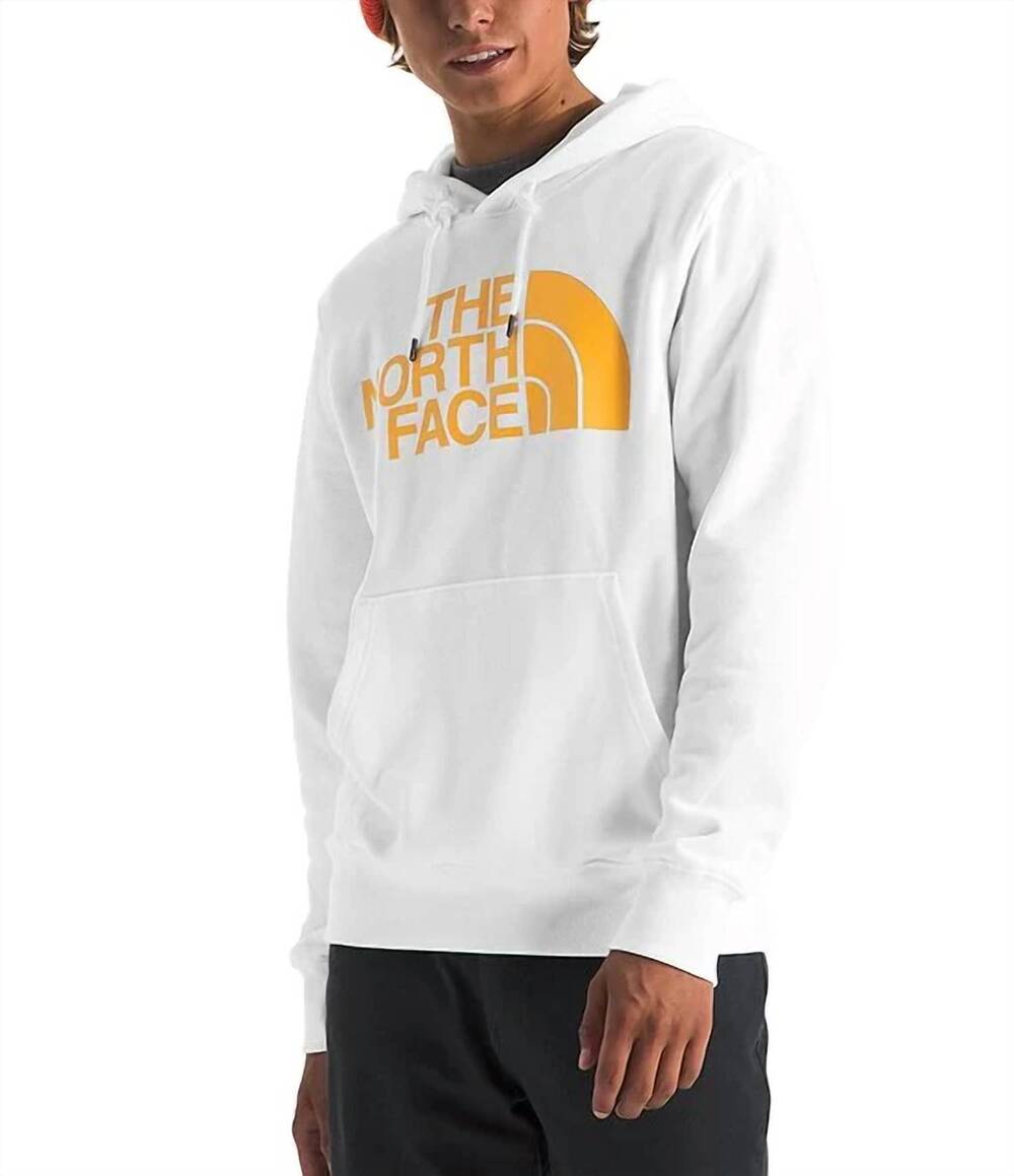 NEW THE NORTH FACE men's half dome pullover hoodie in tnf white/summit gold
